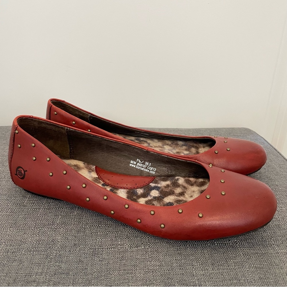 BORN Karole Studded Flats - Burgundy Size 7.5